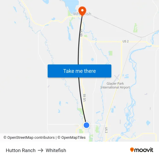 Hutton Ranch to Whitefish map