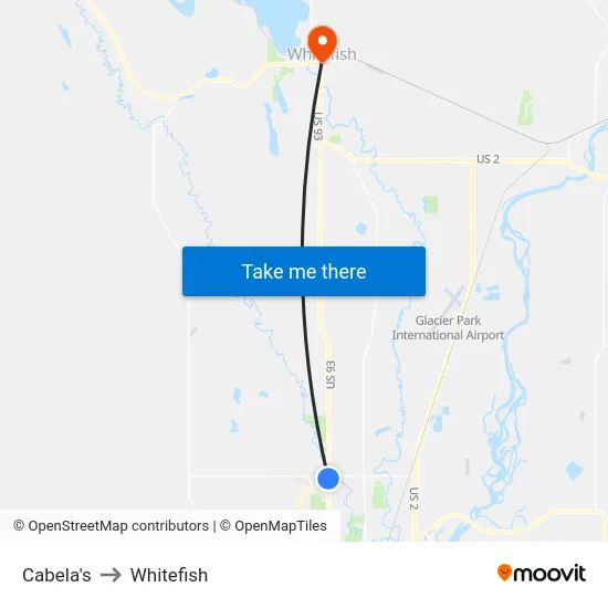 Cabela's to Whitefish map