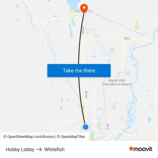 Hobby Lobby to Whitefish map