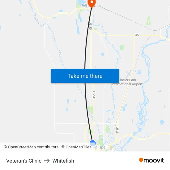Veteran's Clinic to Whitefish map