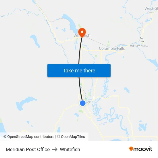Meridian Post Office to Whitefish map
