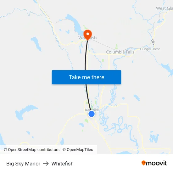 Big Sky Manor to Whitefish map