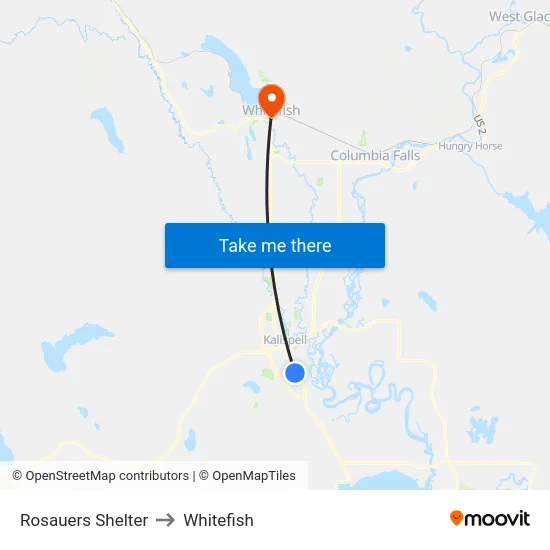 Rosauers Shelter to Whitefish map