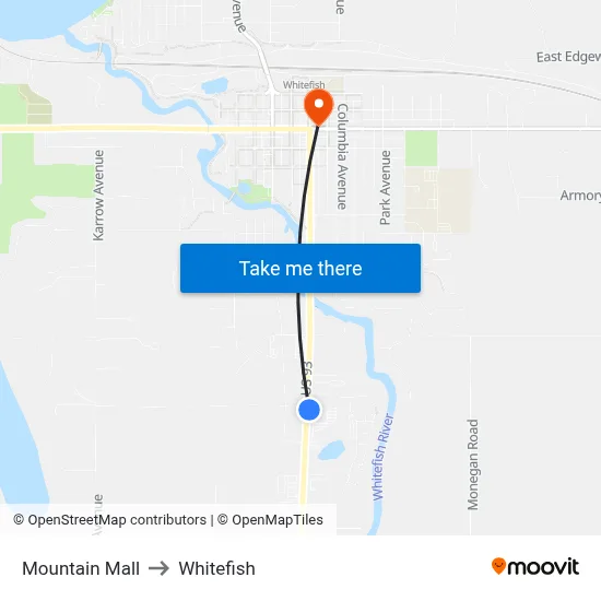 Mountain Mall to Whitefish map