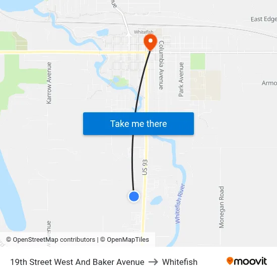 19th Street West And Baker Avenue to Whitefish map