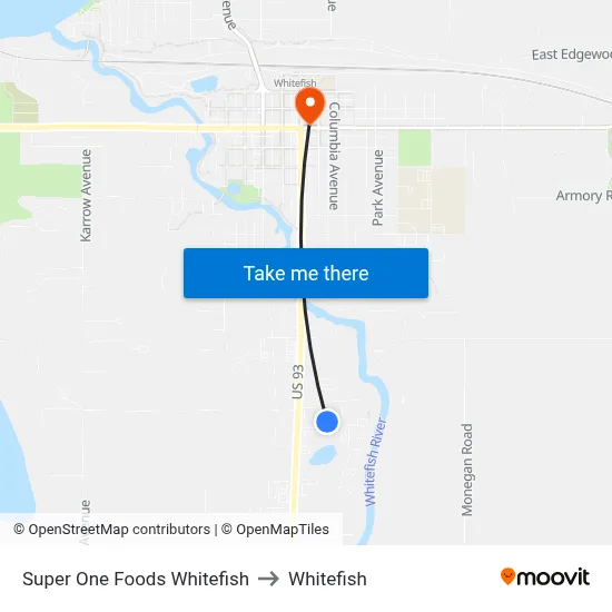 Super One Foods Whitefish to Whitefish map