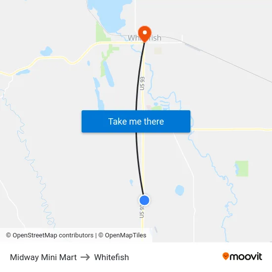 Midway Mini Mart to Whitefish map