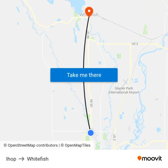 Ihop to Whitefish map