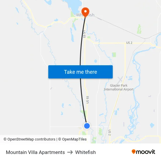 Mountain Villa Apartments to Whitefish map