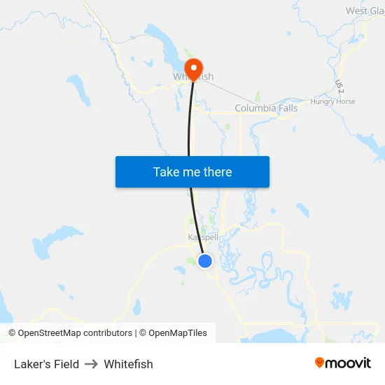 Laker's Field to Whitefish map