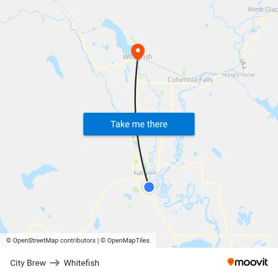 City Brew to Whitefish map