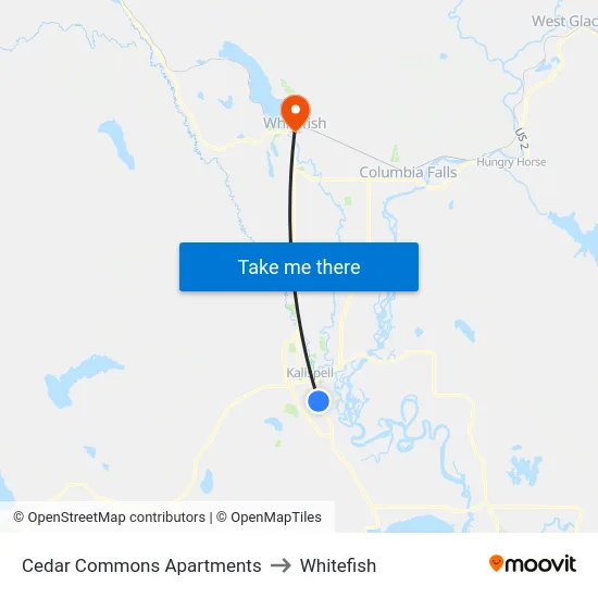 Cedar Commons Apartments to Whitefish map