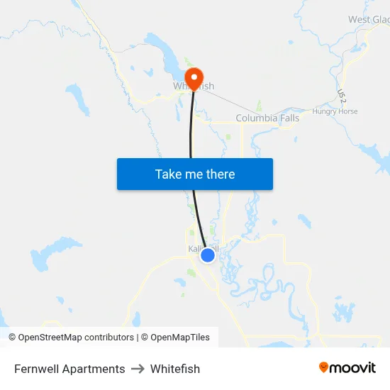 Fernwell Apartments to Whitefish map
