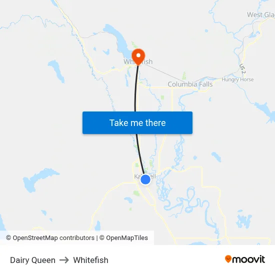 Dairy Queen to Whitefish map