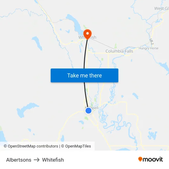 Albertsons to Whitefish map