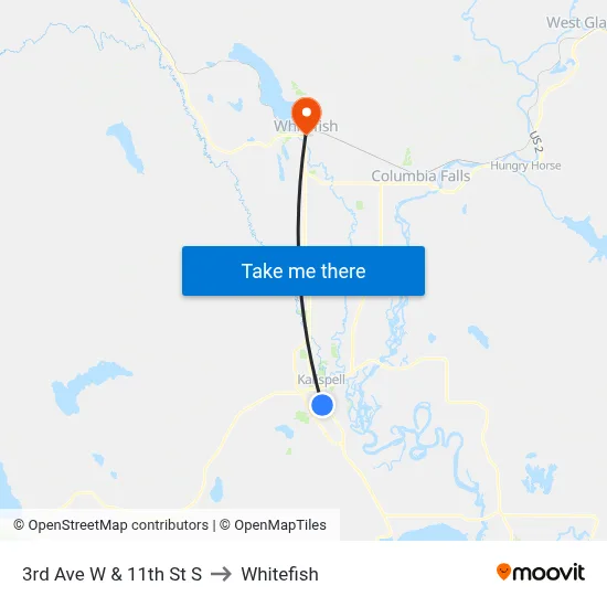 3rd Ave W & 11th St S to Whitefish map
