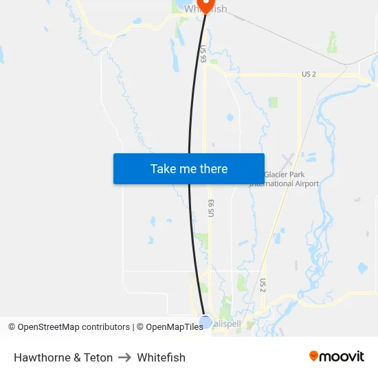 Hawthorne & Teton to Whitefish map