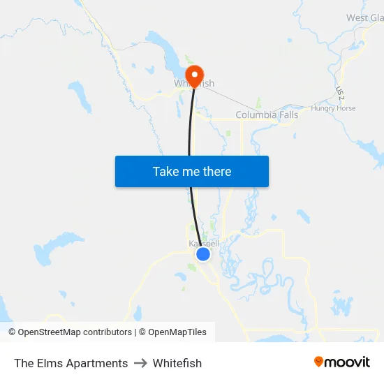 The Elms Apartments to Whitefish map