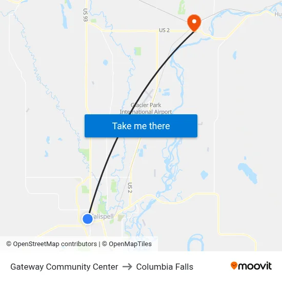 Gateway Community Center to Columbia Falls map
