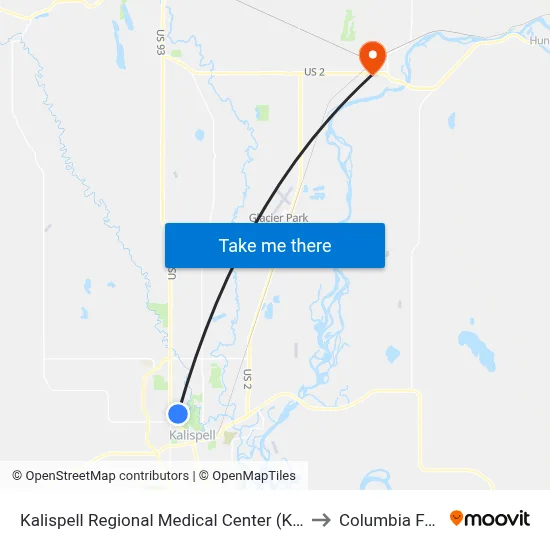 Kalispell Regional Medical Center (Krmc) to Columbia Falls map