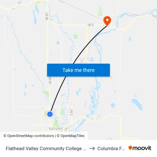 Flathead Valley Community College (Fvcc) to Columbia Falls map