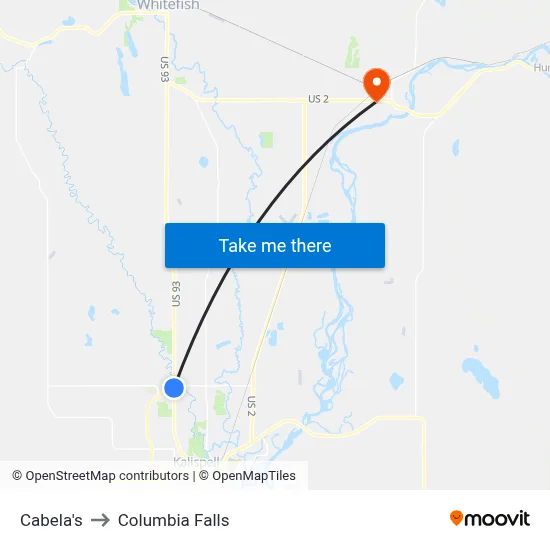 Cabela's to Columbia Falls map