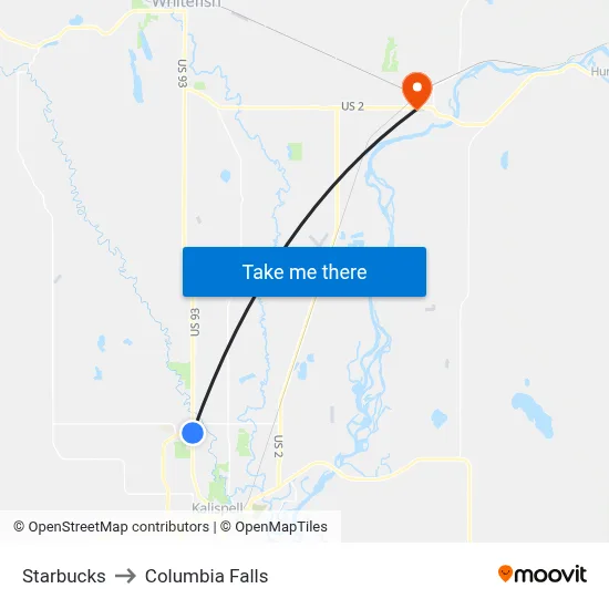 Starbucks to Columbia Falls map