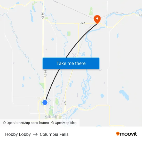 Hobby Lobby to Columbia Falls map