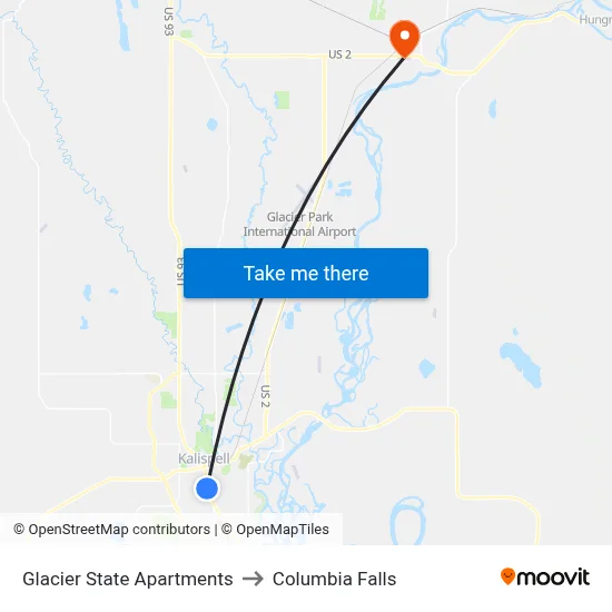 Glacier State Apartments to Columbia Falls map