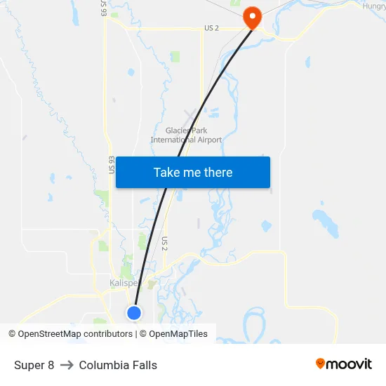 Super 8 to Columbia Falls map