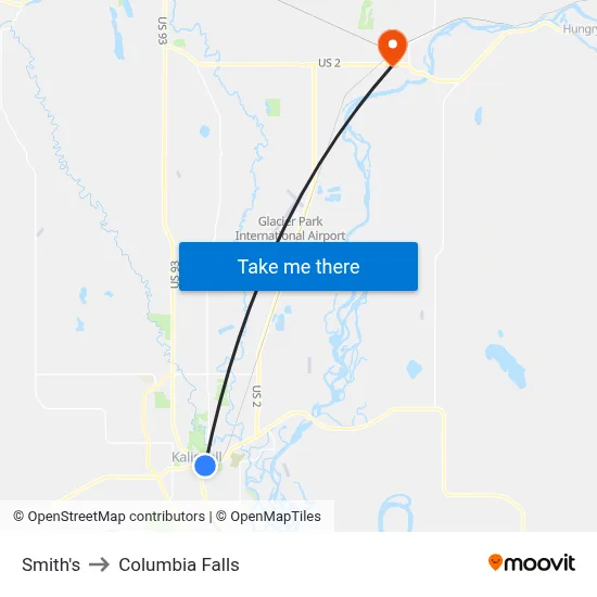 Smith's to Columbia Falls map