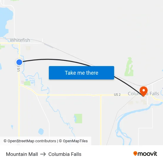 Mountain Mall to Columbia Falls map