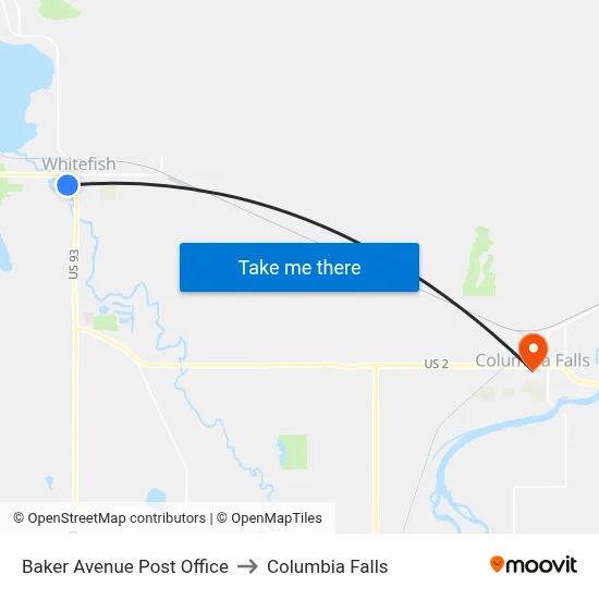 Baker Avenue Post Office to Columbia Falls map