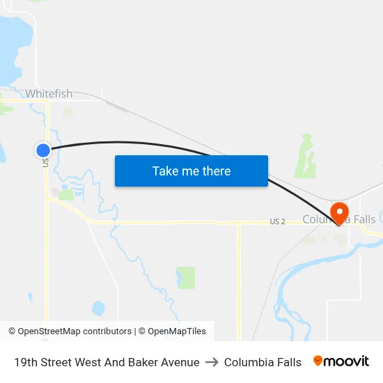 19th Street West And Baker Avenue to Columbia Falls map