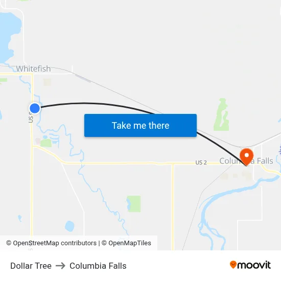 Dollar Tree to Columbia Falls map