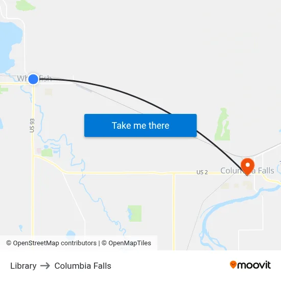 Library to Columbia Falls map