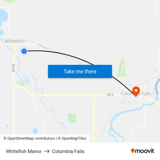 Whitefish Manor to Columbia Falls map