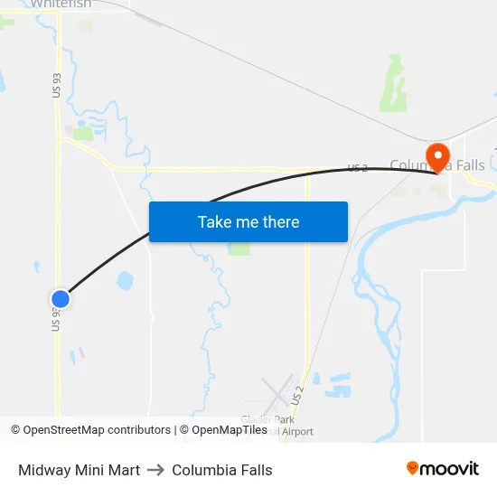 Midway Mini Mart to Columbia Falls map