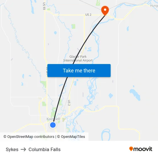 Sykes to Columbia Falls map