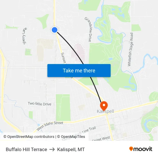 Buffalo Hill Terrace to Kalispell, MT map