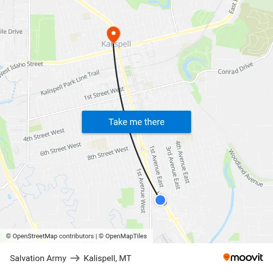 Salvation Army to Kalispell, MT map