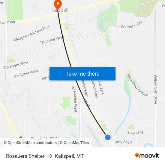 Rosauers Shelter to Kalispell, MT map