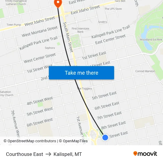 Courthouse East to Kalispell, MT map