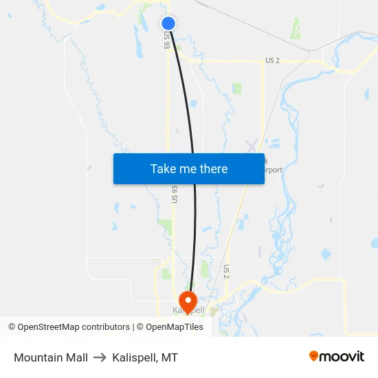 Mountain Mall to Kalispell, MT map
