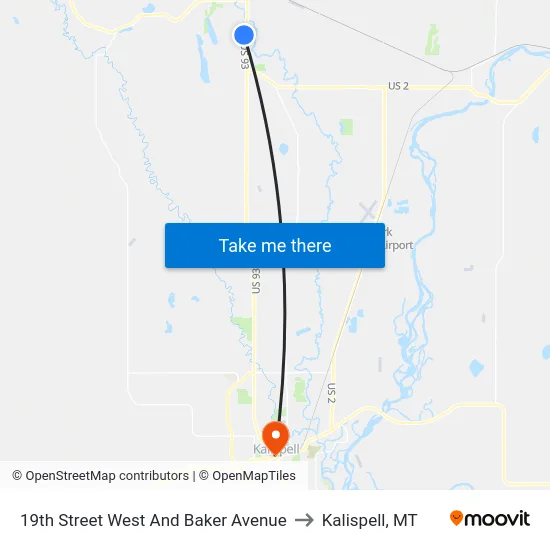 19th Street West And Baker Avenue to Kalispell, MT map