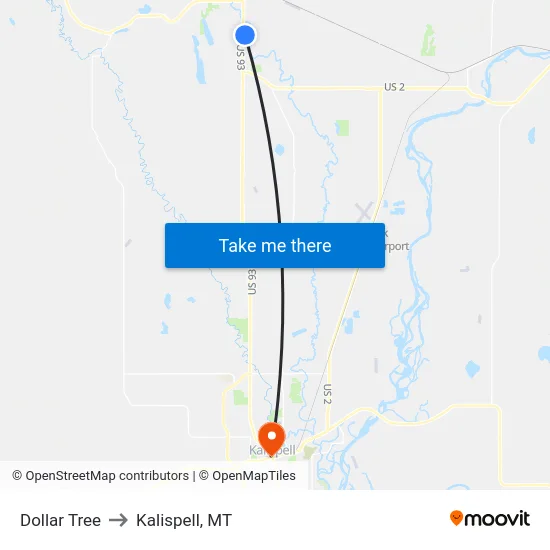 Dollar Tree to Kalispell, MT map