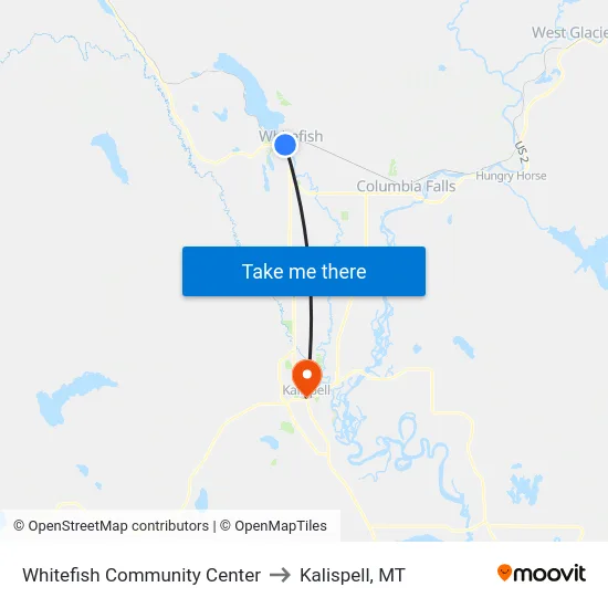 Whitefish Community Center to Kalispell, MT map