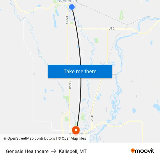 Genesis Healthcare to Kalispell, MT map