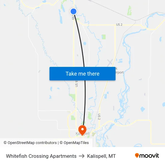 Whitefish Crossing Apartments to Kalispell, MT map
