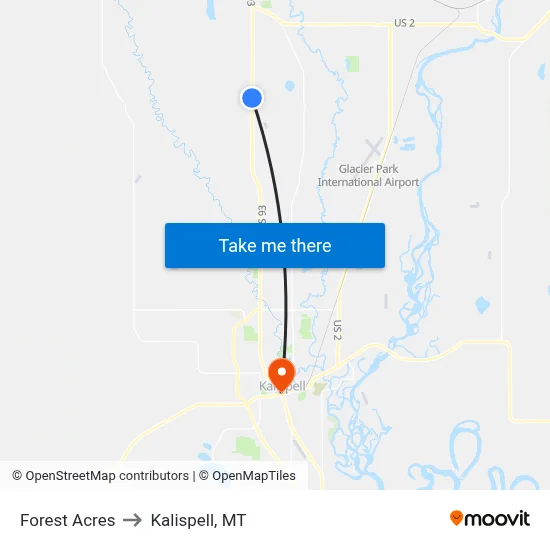 Forest Acres to Kalispell, MT map